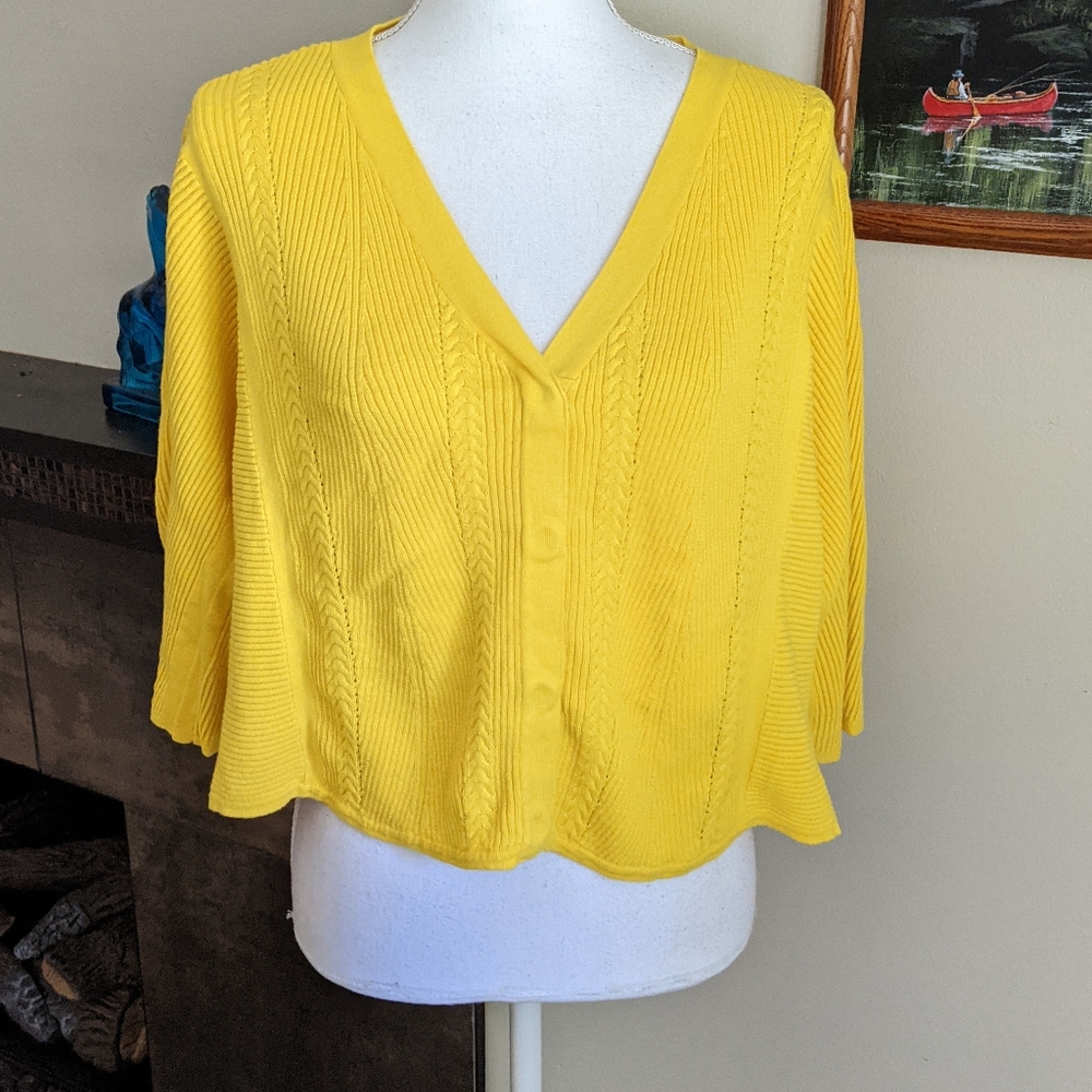 CAbi Sunny Sweater #5637 Blazing Yellow Cropped Sm